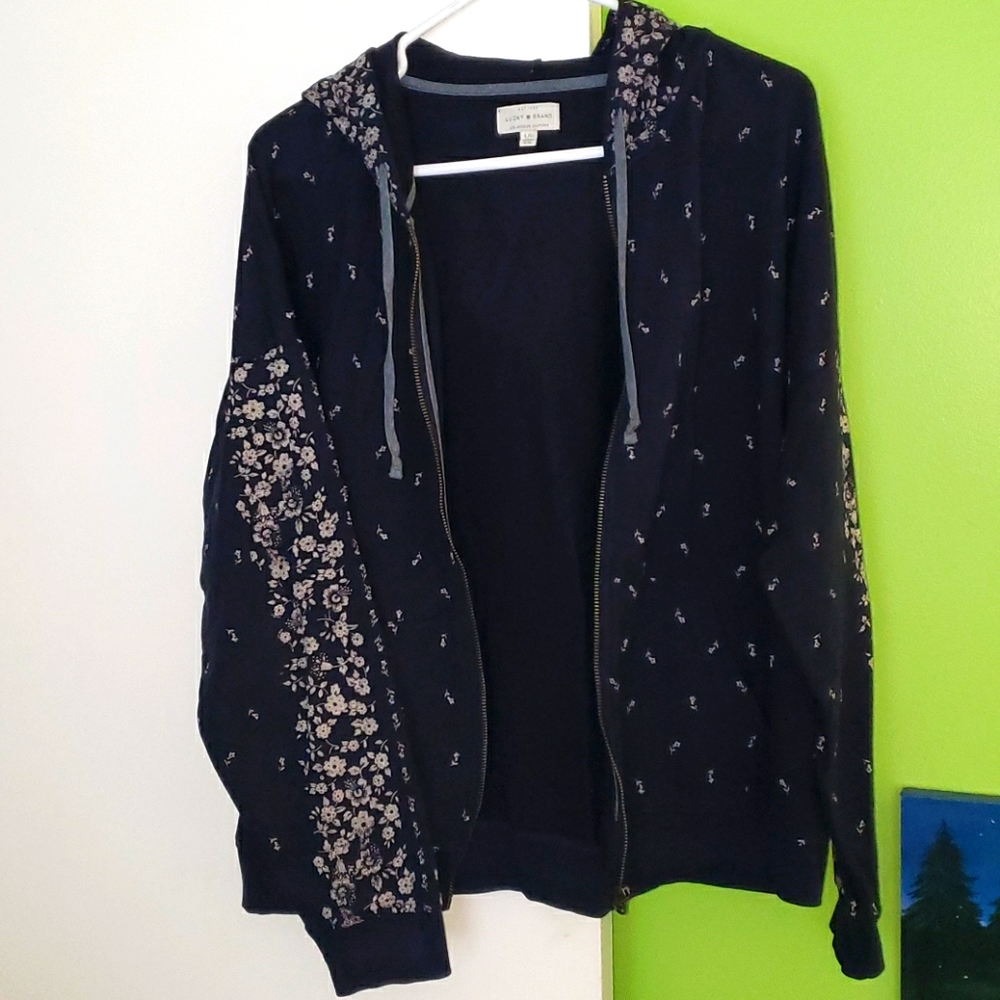 Lucky Brand zip up hoodie with flower detail